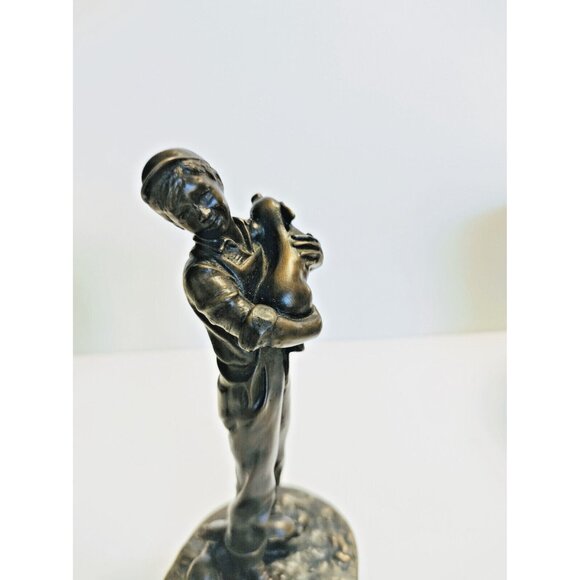 Heredities Vintage Resin Bronz Boy holding piglet Figurine P.Parsons - Picture 2 of 11